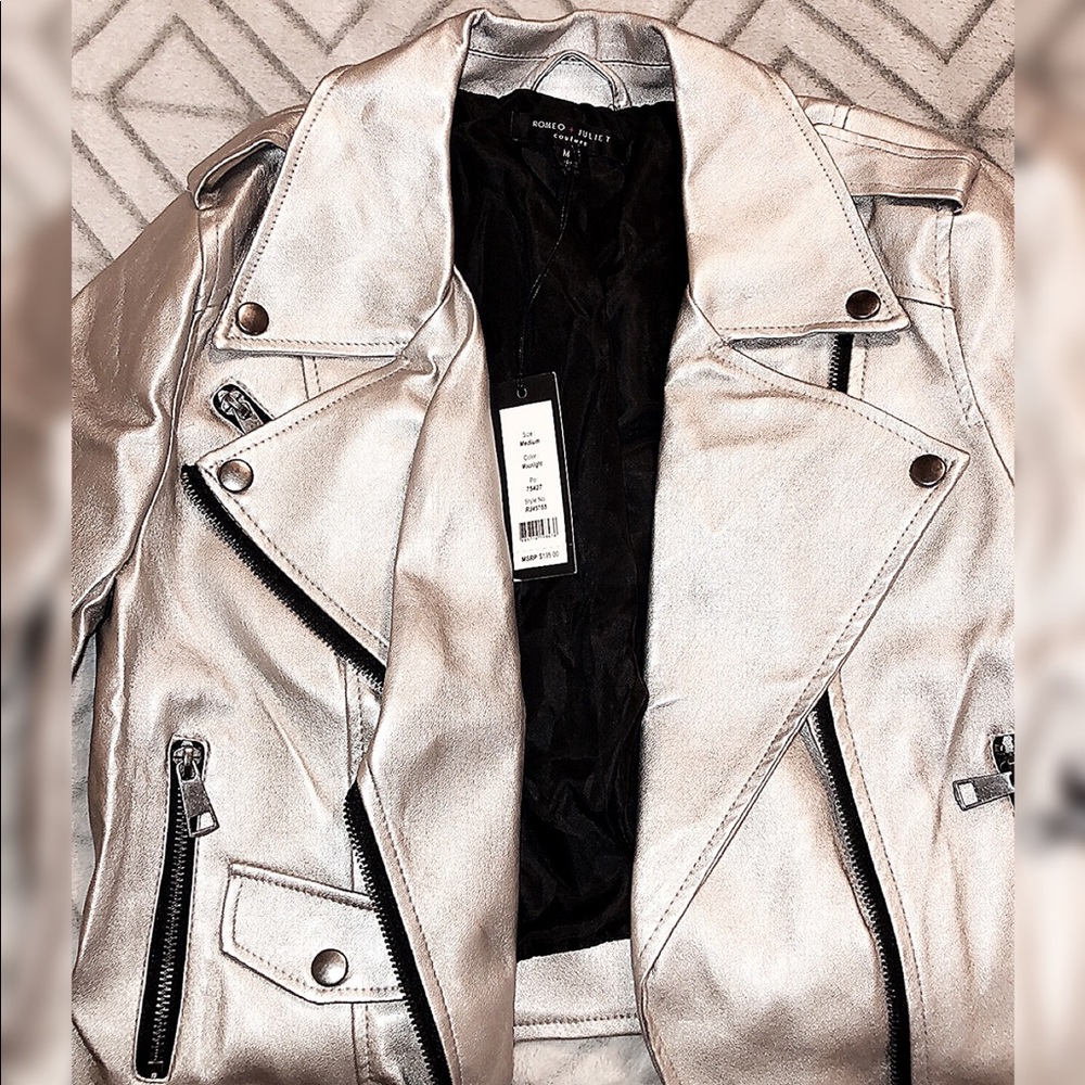 Hot Metalic/Silver Leather Jacket. New and Unused